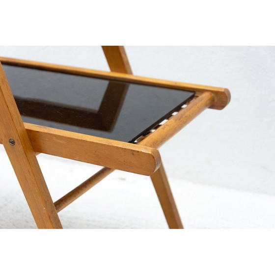 Image 1 of Mid Century Pflanzenständer aus Buchenholz mit gewebtem Leder, Tschechoslowakei 1970er Jahre