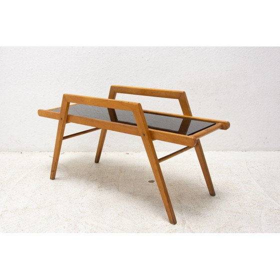 Image 1 of Mid Century Pflanzenständer aus Buchenholz mit gewebtem Leder, Tschechoslowakei 1970er Jahre