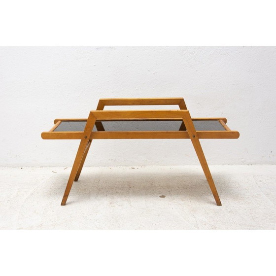 Image 1 of Mid Century Pflanzenständer aus Buchenholz mit gewebtem Leder, Tschechoslowakei 1970er Jahre