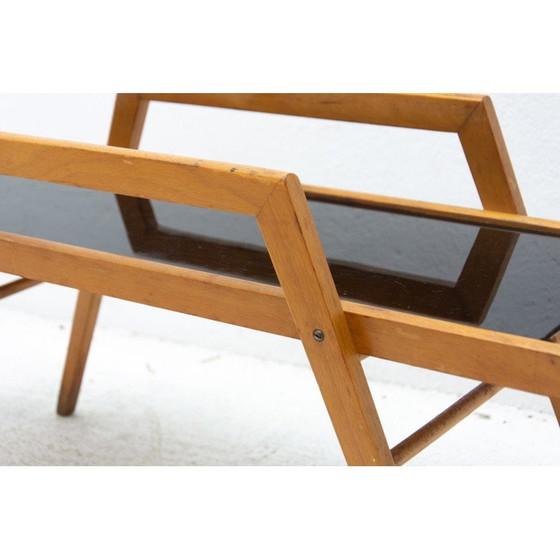 Image 1 of Mid Century Pflanzenständer aus Buchenholz mit gewebtem Leder, Tschechoslowakei 1970er Jahre