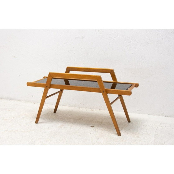 Image 1 of Mid Century Pflanzenständer aus Buchenholz mit gewebtem Leder, Tschechoslowakei 1970er Jahre