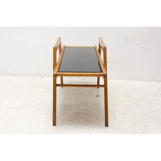 Image 1 of Mid Century Pflanzenständer aus Buchenholz mit gewebtem Leder, Tschechoslowakei 1970er Jahre