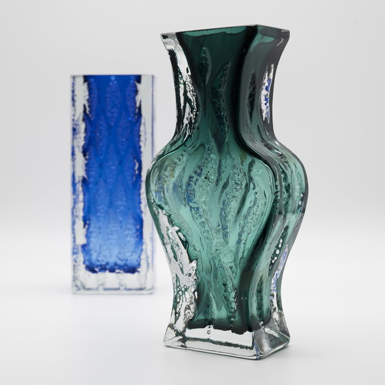Image 1 of Brutalistische Blockglasvase Duo Kurt Wokan Ingrid Glas Eisglas Borckenglas Retro