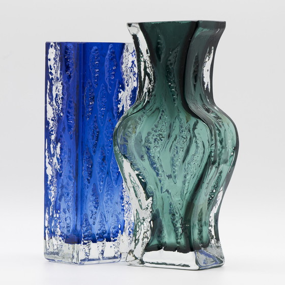 Image 1 of Brutalistische Blockglasvase Duo Kurt Wokan Ingrid Glas Eisglas Borckenglas Retro