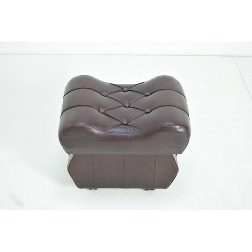 Mid-Century Kunstlederhocker mit Rädern, Tschechoslowakei 1970er Jahre