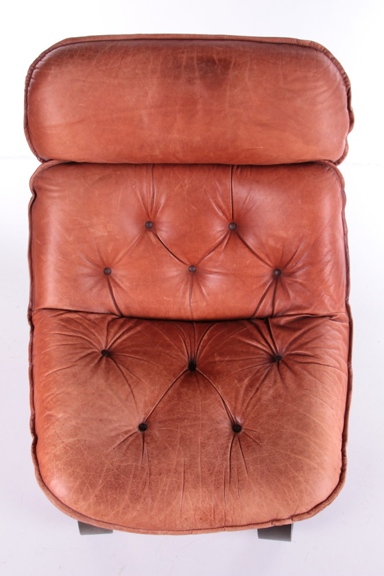Image 1 of Brasilianischer Vintage-Sessel mit cognacfarbenem Ledersitzkissen, 70er Jahre.