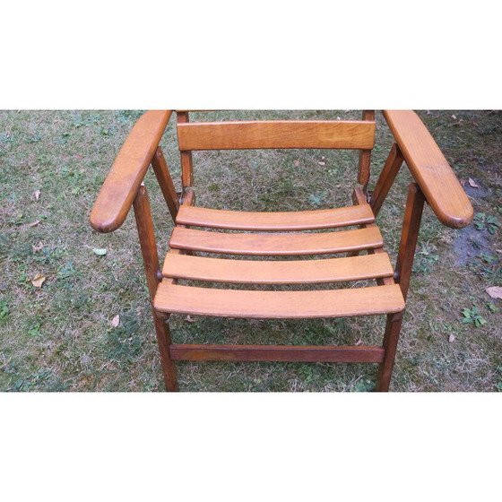 Image 1 of Klappbarer Ellbogensessel aus patiniertem Holz, Mid Century, 1960er Jahre