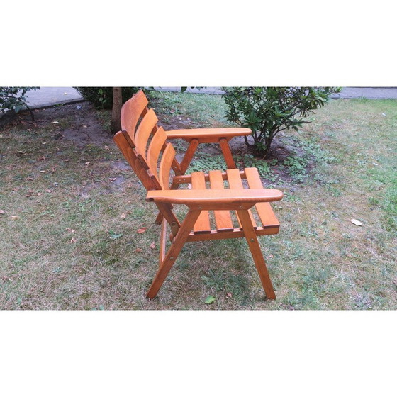 Image 1 of Klappbarer Ellbogensessel aus patiniertem Holz, Mid Century, 1960er Jahre