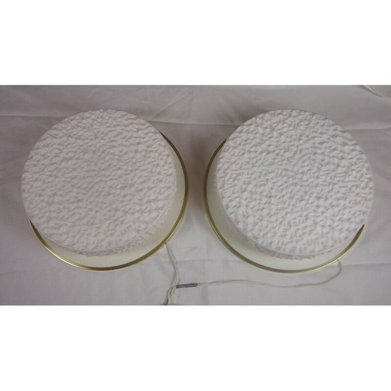 Image 1 of Paar Vintage Wandlampen aus weißem Metall und Messing für Arteluce