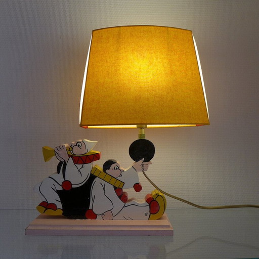 Vintage-Lampe mit zwei Clowns aus bemaltem Holz, 1950