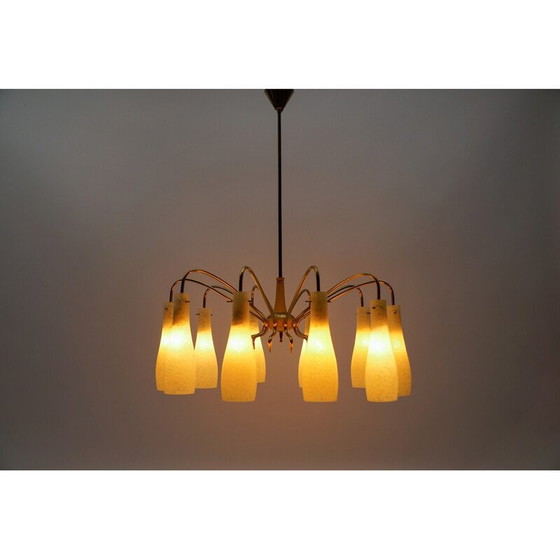 Image 1 of Vintage Sputnik-Kronleuchter aus Messing und Glas mit 10 Lichtern, Italien 1950