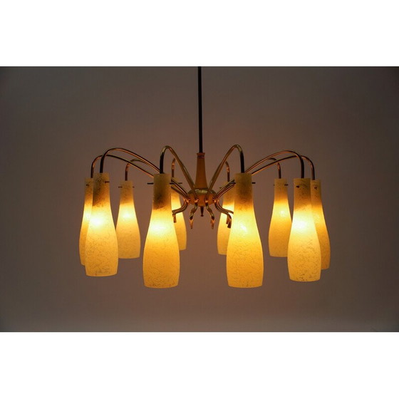 Image 1 of Vintage Sputnik-Kronleuchter aus Messing und Glas mit 10 Lichtern, Italien 1950