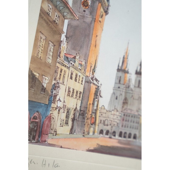 Image 1 of Vintage-Gemälde mit der Darstellung des Prager Altstädter Ringes, 1980