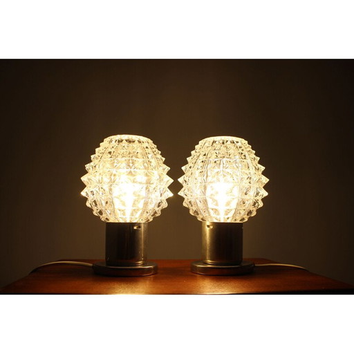 Paar Tischlampen aus geschliffenem Glas von Kamenicky Senov, Tschechische Republik 1960