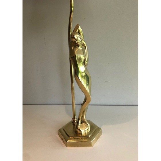 Image 1 of Alte Messinglampe mit stilisierter Frau, 1970