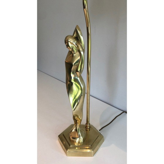 Image 1 of Alte Messinglampe mit stilisierter Frau, 1970