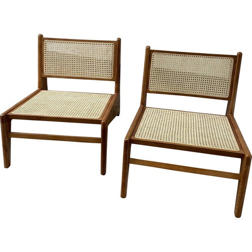 Paar Vintage-Sessel aus Rattan und Teakholz, 1950