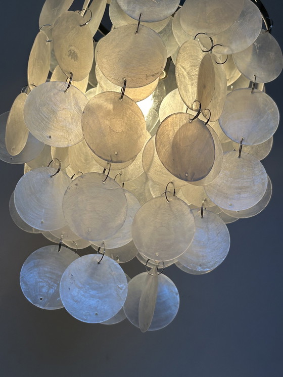 Image 1 of Capiz Muscheln Pendelleuchte Perle Chrom Rahmen