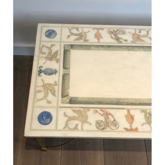 Image 1 of Vintage Couchtisch aus Bronze und Messing mit Marmorplatte, verziert mit Motiven im griechischen Stil