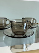 3x Tasse und Untertasse arcoroc Rauchglas