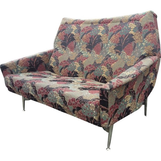 Französisches Vintage-Sofa von Besnard mit mehrfarbigem, geblümtem Stoff 1950