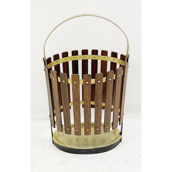 Image 1 of Vintage Schirmständer aus Holz und Messing, Italien 1950