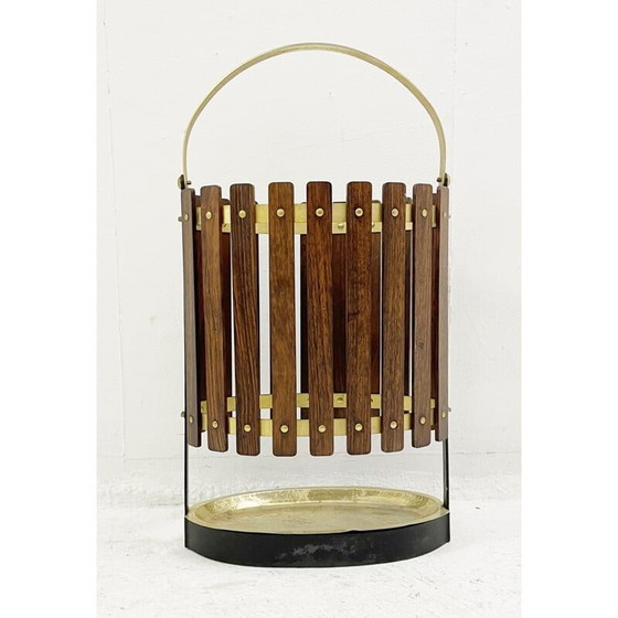 Image 1 of Vintage Schirmständer aus Holz und Messing, Italien 1950