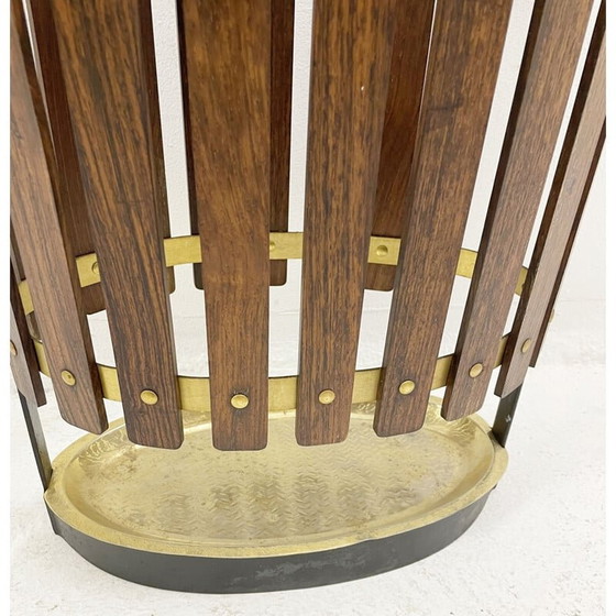 Image 1 of Vintage Schirmständer aus Holz und Messing, Italien 1950