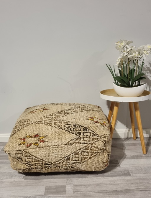 Beige Marokkanischer Kelim Pouf, Berber Sitzkissen