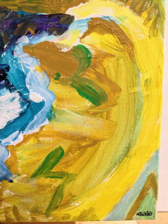 Image 1 of St Ives Porthmeor Strand & Insel von Ayr Leinwand Nigel Waters Original signiert