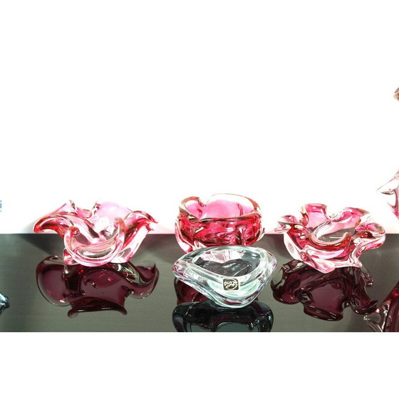 Image 1 of 6 Gläser aus rosa und blauem metallurgischem Glas von Miroslav Klinger für Železný Brod, 1960