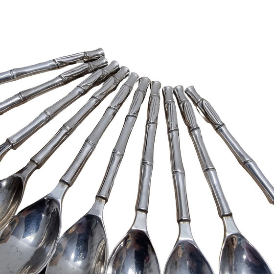 Image 1 of Vintage Versilberte Bambus Motiv Teelöffel 1980s