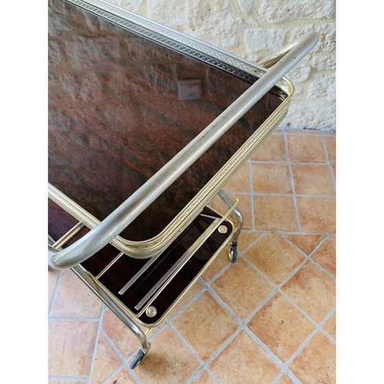 Image 1 of Vintage Messing Barwagen mit Formica Tabletts auf Multi- Direktionale Räder 1960s