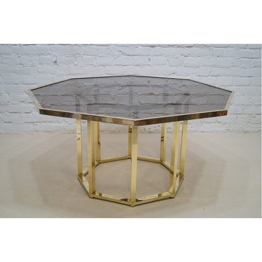 Vintage Couchtisch aus Messing und Glas von Romeo Rega, Italien 1970