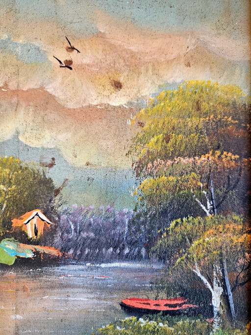 Vintage Öl Tableau aus Ägypten mit Holzrahmen