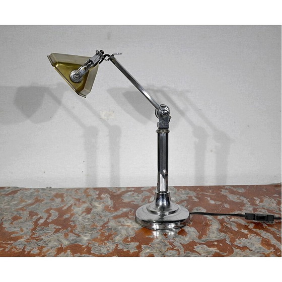 Image 1 of Vintage Schreibtischlampe mit goldenem Metallschirm, 1930