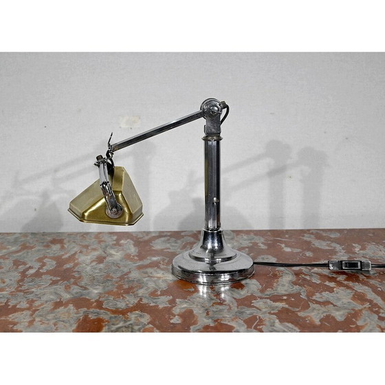Image 1 of Vintage Schreibtischlampe mit goldenem Metallschirm, 1930