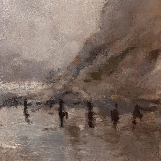 Image 1 of Vintage-Gemälde "Ein Fischer bei der Arbeit" von Mogens Vantore, Dänemark 1890