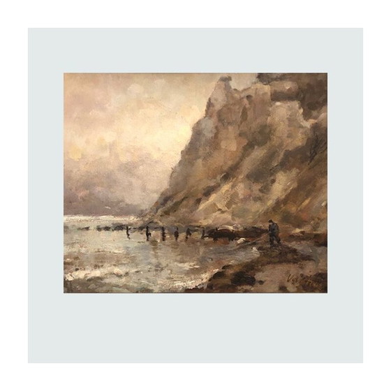 Image 1 of Vintage-Gemälde "Ein Fischer bei der Arbeit" von Mogens Vantore, Dänemark 1890