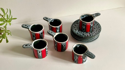 6 Tassen Und Untertassen Kunstkeramik Luc Vallauris Vintage