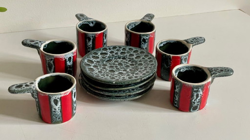 6 Tassen Und Untertassen Kunstkeramik Luc Vallauris Vintage