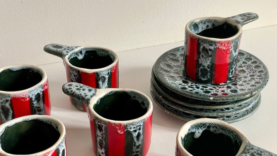 Image 1 of 6 Tassen Und Untertassen Kunstkeramik Luc Vallauris Vintage