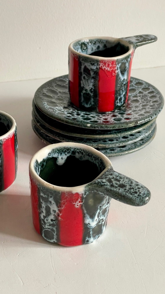 Image 1 of 6 Tassen Und Untertassen Kunstkeramik Luc Vallauris Vintage