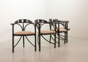 Schwarz lackierte Thonet-Dreieck-Esszimmerstühle (Modell 87) mit mehrfarbigem Stoffbezug, 4er-Set, Deutschland, 1980er Jahre