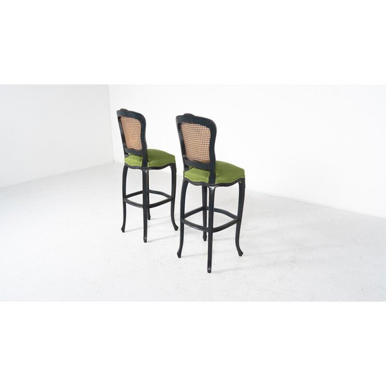 Image 1 of Paar Vintage-Barhocker mit grünem Stoff, Belgien