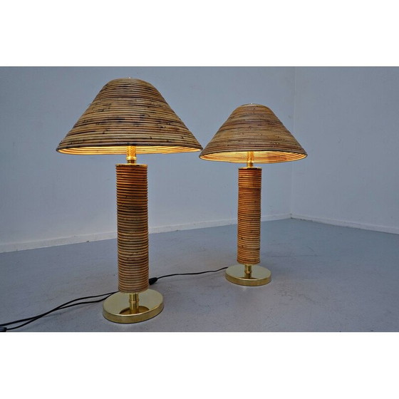 Image 1 of Paar alte Tischlampen aus Messing und Bambus, Italien