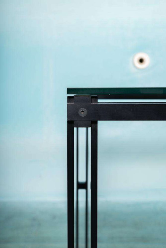 Image 1 of Minimalistischer Esstisch aus Glas und Metall, Midmod 80s Esstisch