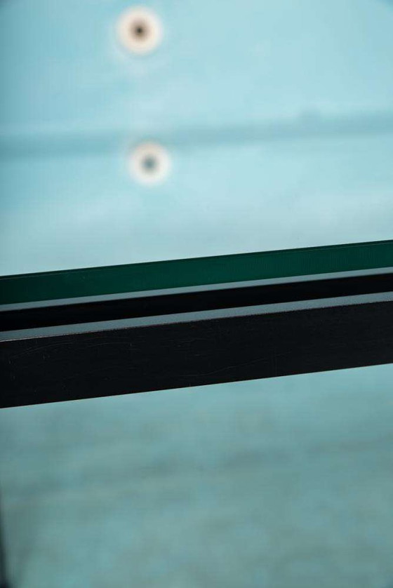 Image 1 of Minimalistischer Esstisch aus Glas und Metall, Midmod 80s Esstisch