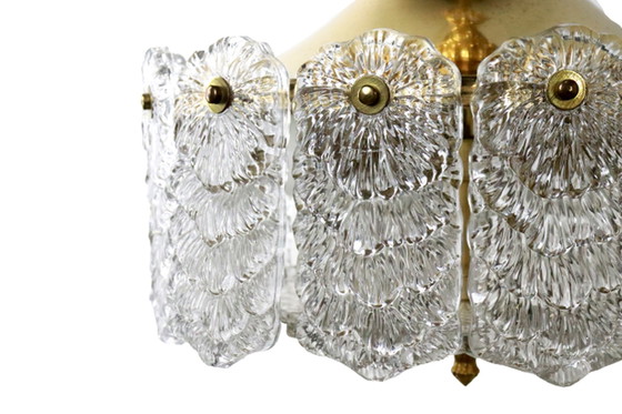 Image 1 of Hängelampe aus Messing mit mattiertem Eisglas