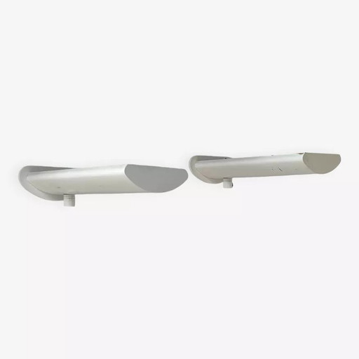 2X Vintage Wandleuchte mit variabler Intensität, Weiß lackiertes Metall, Frankreich 1970